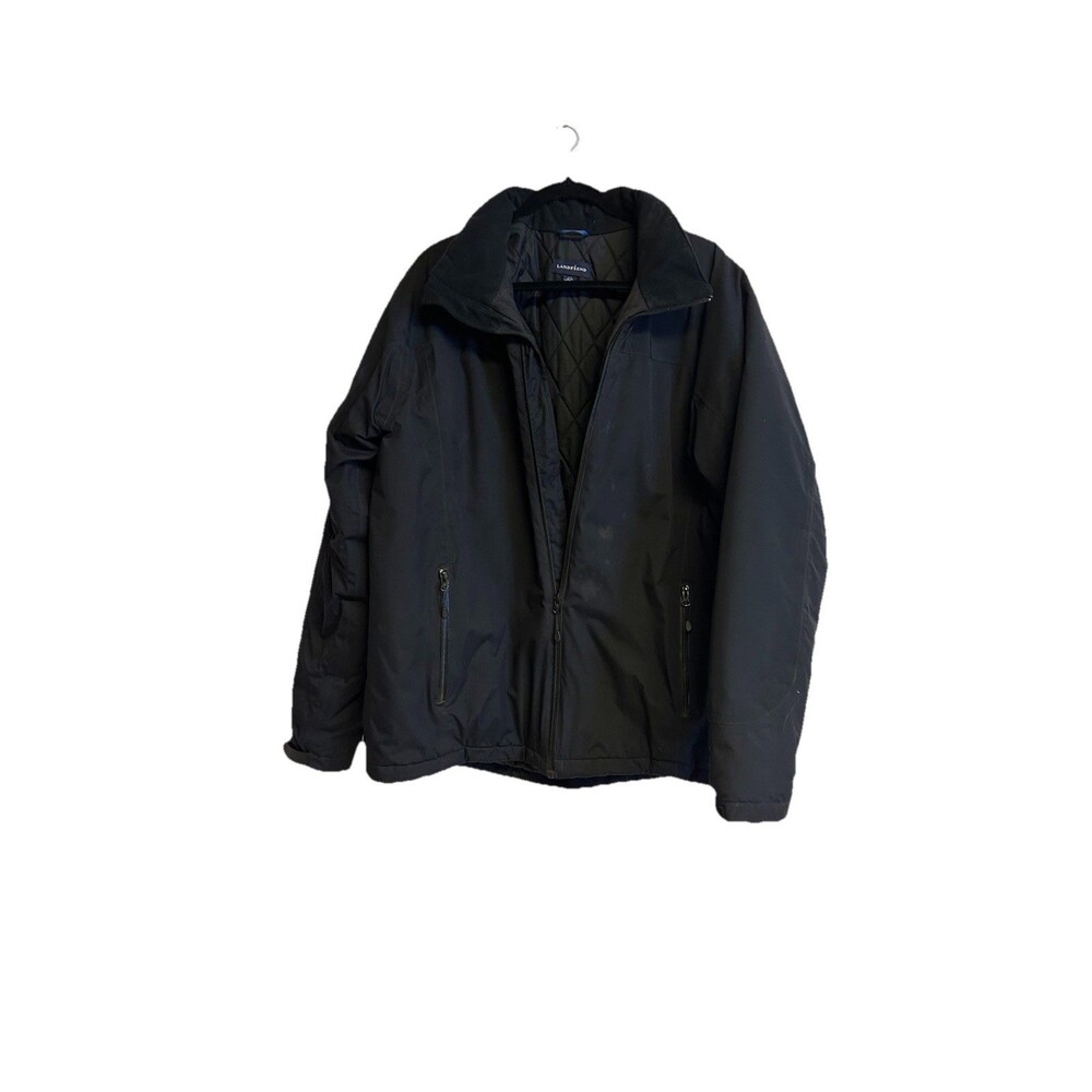 Lands End Winter Jacket Mens L 42-44 Tall Black Zip Up Aquacheck Nylon Shell